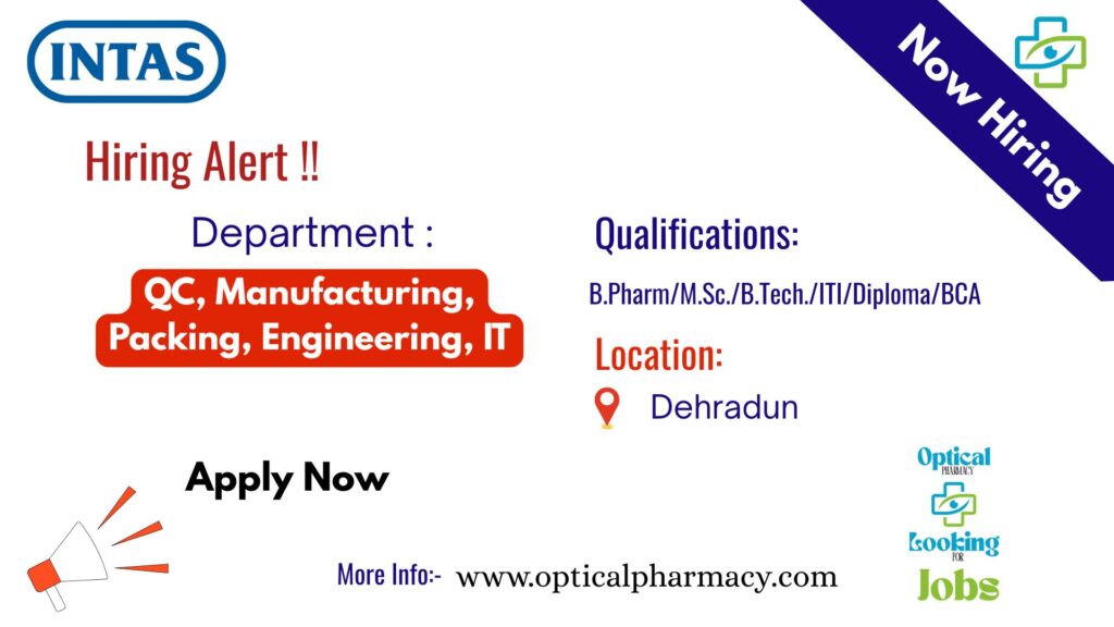 QC Officer & QC Executive (1) Intas Pharmaceutical recruitment Jun 2025 Dehradun