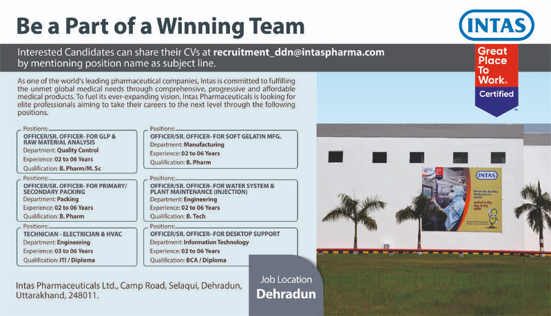 Intas Pharmaceuticals Recruitment 2025 Dehradun